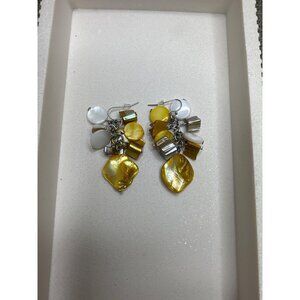 Yellow & White Iridescent Shell Drop Earrings With Bead Accents Womens Fashion